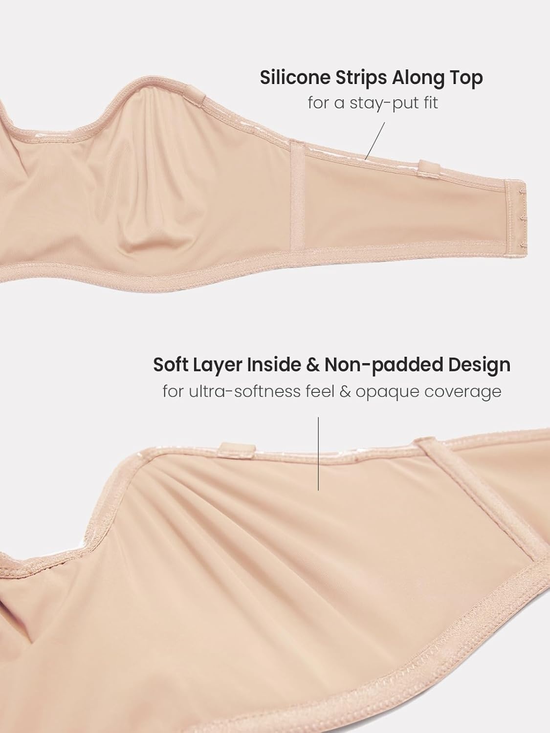 image:imageDELIMIRA Confishape Strapless Bras for Women Full Coverage Plus Size Bandeau Underwire Unlined BraBeige Unlined