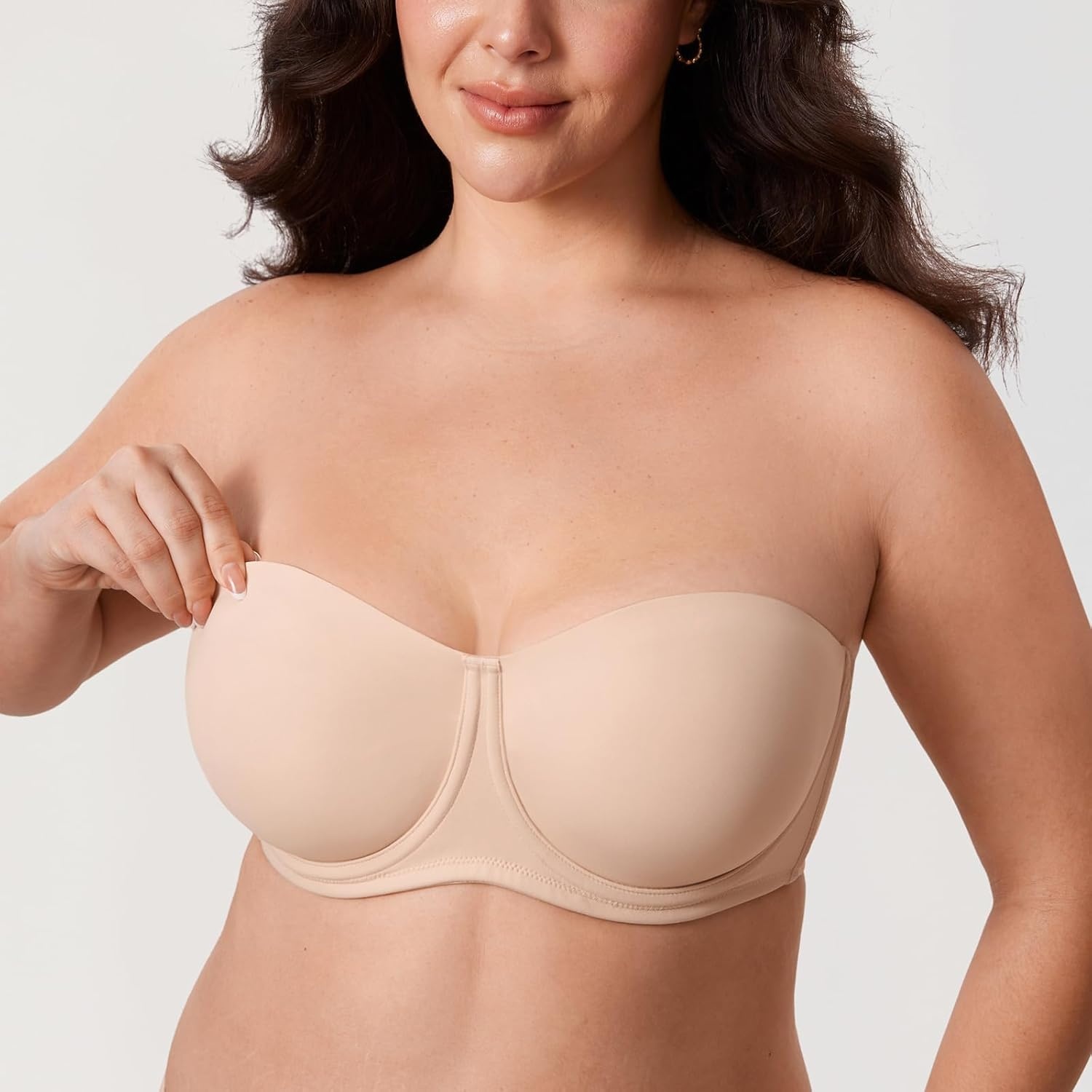 image:imageDELIMIRA Confishape Strapless Bras for Women Full Coverage Plus Size Bandeau Underwire Unlined BraBeige Unlined