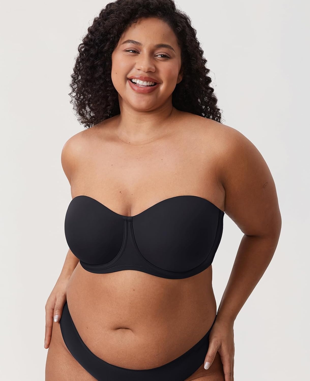 image:imageDELIMIRA Confishape Strapless Bras for Women Full Coverage Plus Size Bandeau Underwire Unlined BraBlack Unlined