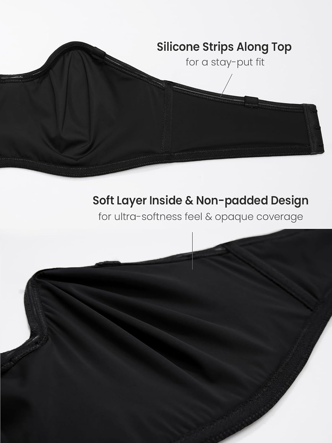 image:imageDELIMIRA Confishape Strapless Bras for Women Full Coverage Plus Size Bandeau Underwire Unlined BraBlack Unlined