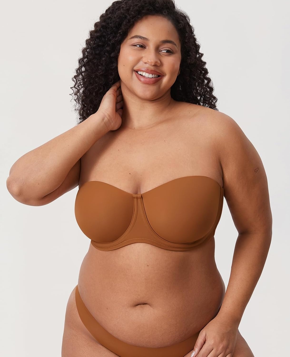 image:imageDELIMIRA Confishape Strapless Bras for Women Full Coverage Plus Size Bandeau Underwire Unlined BraBronze Beige Unlined