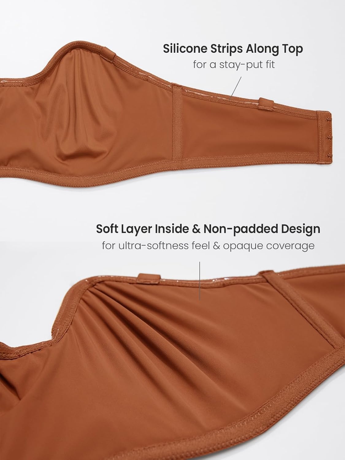 image:imageDELIMIRA Confishape Strapless Bras for Women Full Coverage Plus Size Bandeau Underwire Unlined BraBronze Beige Unlined