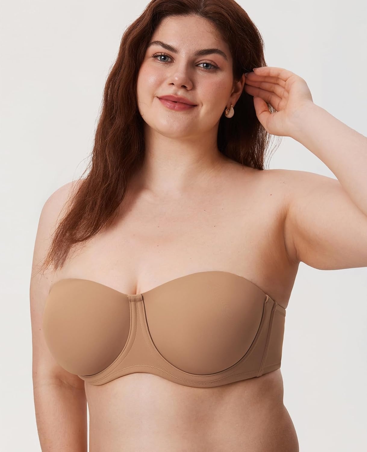image:imageDELIMIRA Confishape Strapless Bras for Women Full Coverage Plus Size Bandeau Underwire Unlined BraGravel Beige Unlined