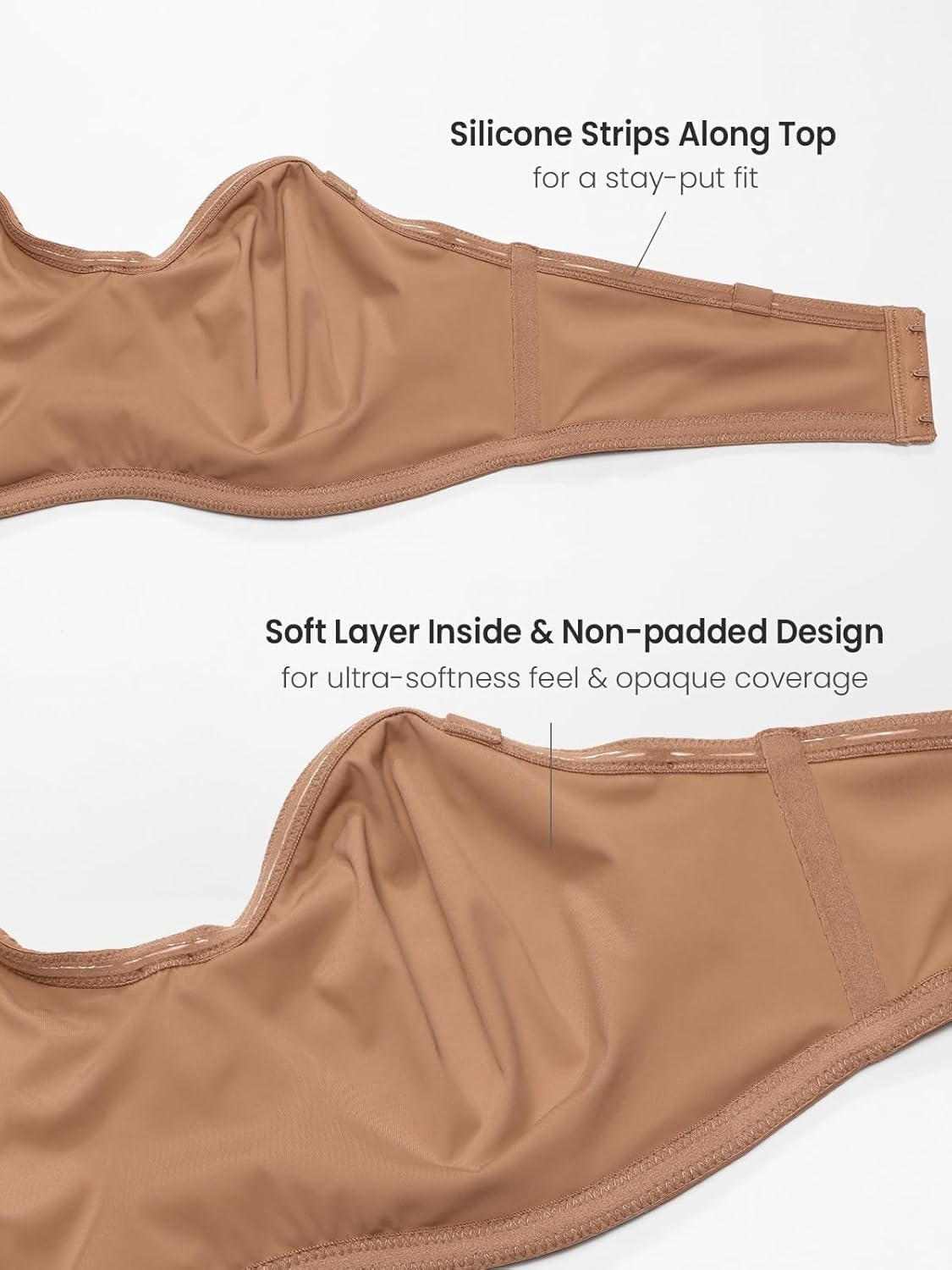 image:imageDELIMIRA Confishape Strapless Bras for Women Full Coverage Plus Size Bandeau Underwire Unlined BraGravel Beige Unlined