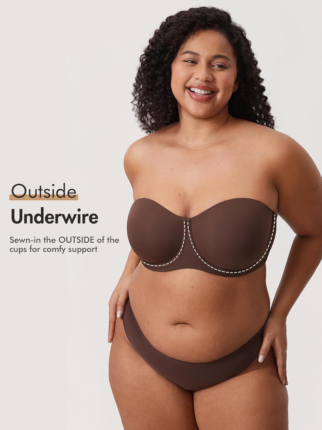 image:imageDELIMIRA Confishape Strapless Bras for Women Full Coverage Plus Size Bandeau Underwire Unlined BraHazelnut Unlined
