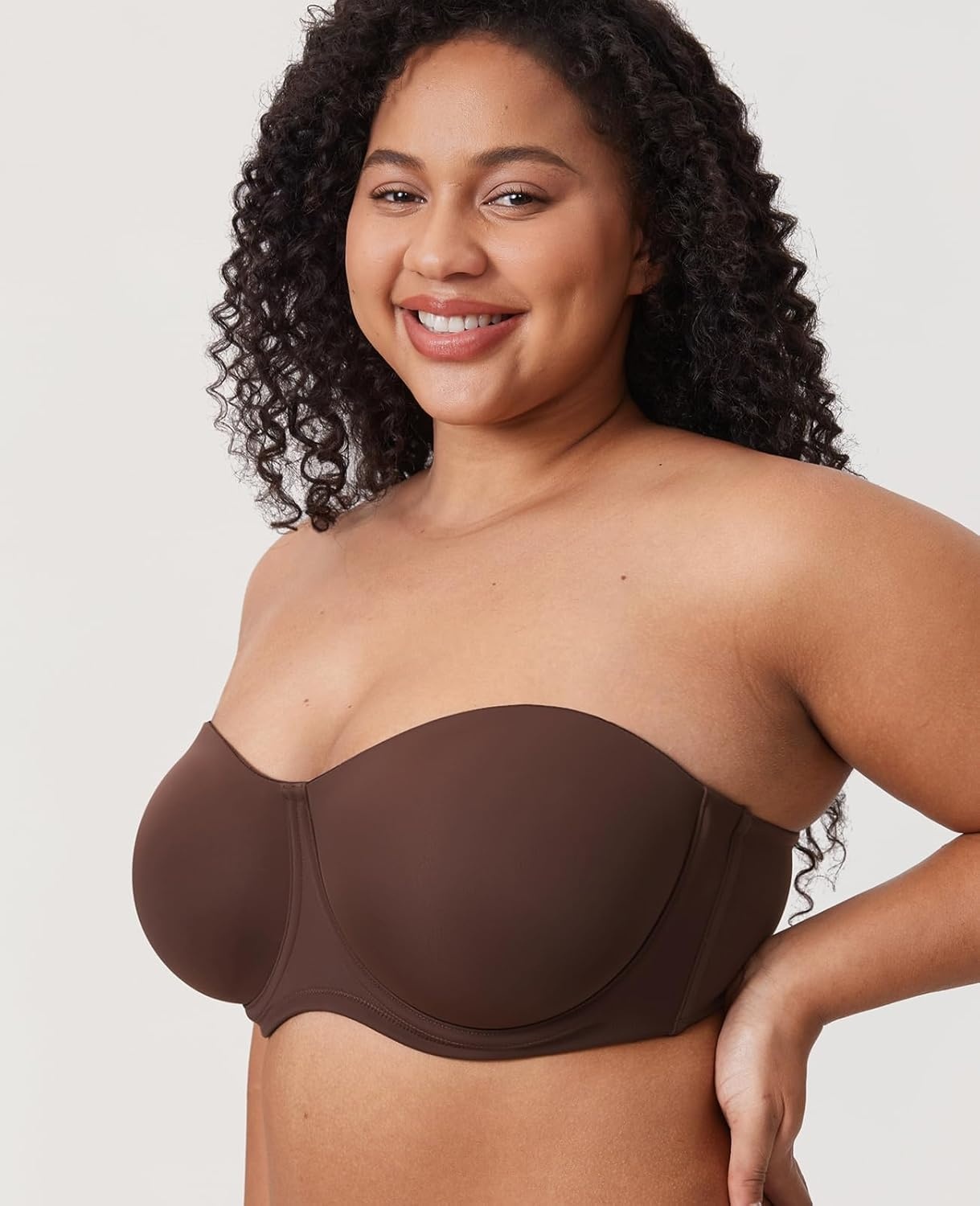 image:imageDELIMIRA Confishape Strapless Bras for Women Full Coverage Plus Size Bandeau Underwire Unlined BraHazelnut Unlined