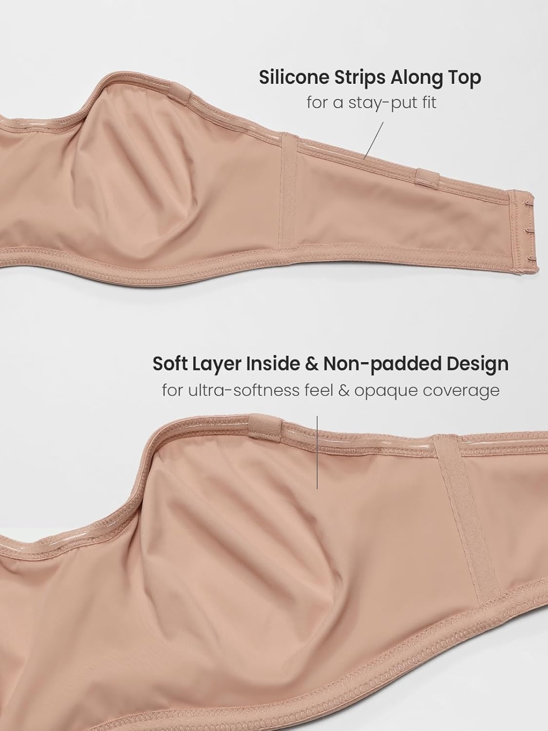 image:imageDELIMIRA Confishape Strapless Bras for Women Full Coverage Plus Size Bandeau Underwire Unlined BraWheat Beige Unlined
