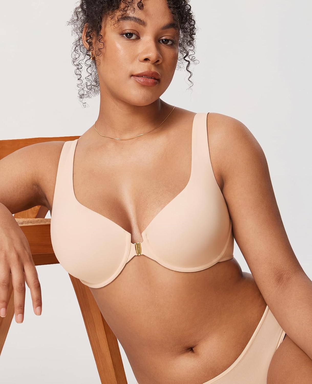 image:imageDELIMIRA Womens Confishape Front Closure Bras Balconette Plus Size Full Coverage Underwire Unlined BraBeige Unlined
