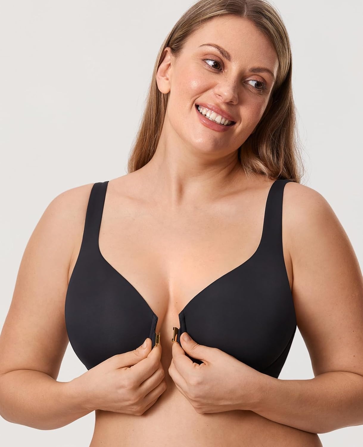 image:imageDELIMIRA Womens Confishape Front Closure Bras Balconette Plus Size Full Coverage Underwire Unlined BraBlack Unlined