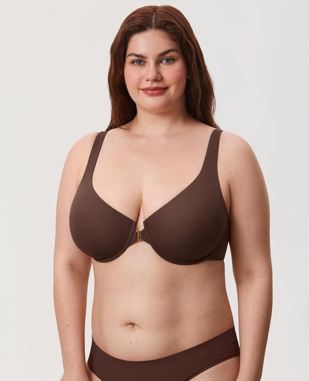image:imageDELIMIRA Womens Confishape Front Closure Bras Balconette Plus Size Full Coverage Underwire Unlined BraHazelnut Unlined