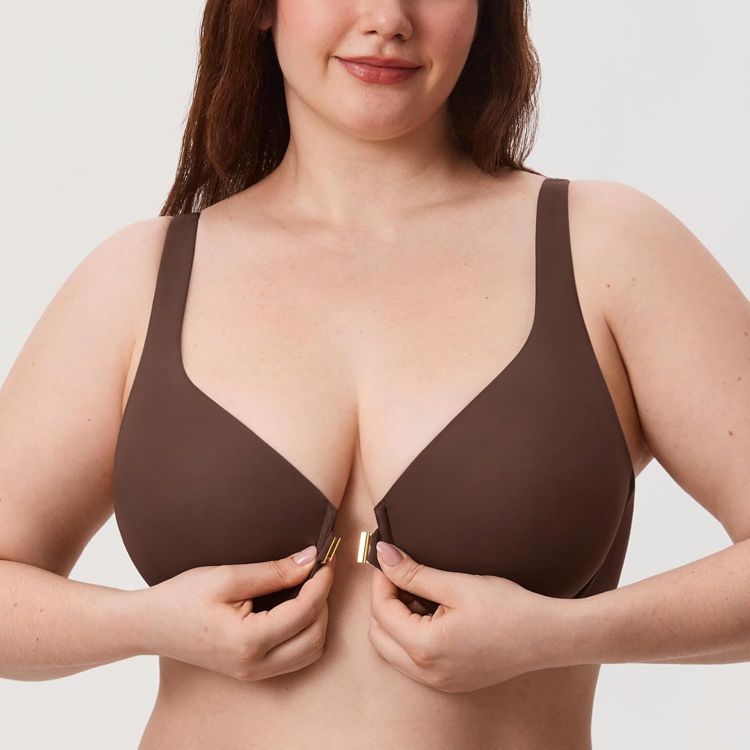 image:imageDELIMIRA Womens Confishape Front Closure Bras Balconette Plus Size Full Coverage Underwire Unlined BraHazelnut Unlined