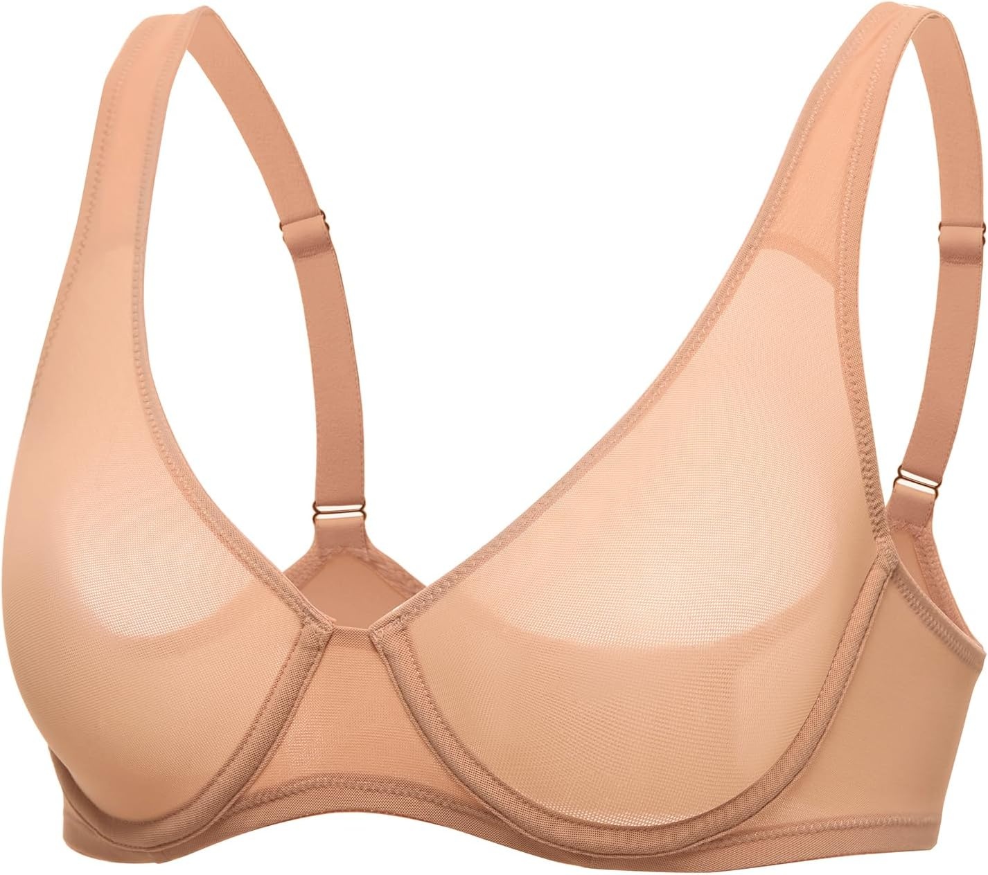 image:imageDELIMIRA Womens Cosnufy Sheer Balconette Bra Full Coverage See Through Plus Size Unlined Underwire BrasBarely Buff
