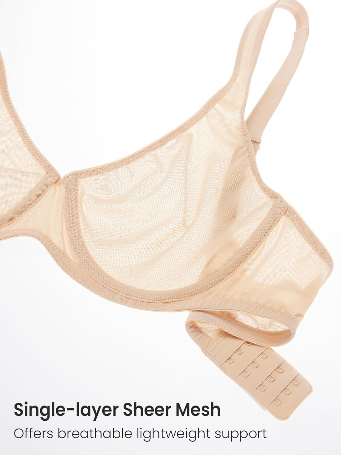 image:imageDELIMIRA Womens Cosnufy Sheer Balconette Bra Full Coverage See Through Plus Size Unlined Underwire BrasBeige