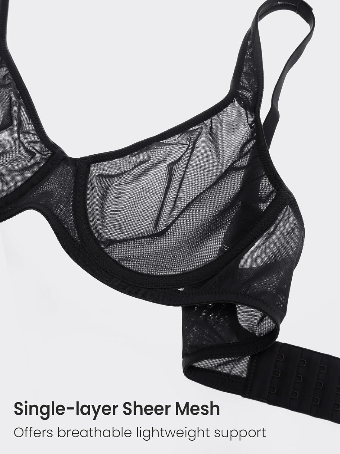 image:imageDELIMIRA Womens Cosnufy Sheer Balconette Bra Full Coverage See Through Plus Size Unlined Underwire BrasBlack