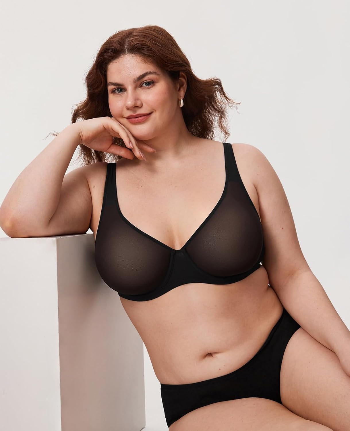 image:imageDELIMIRA Womens Cosnufy Sheer Balconette Bra Full Coverage See Through Plus Size Unlined Underwire BrasBlack