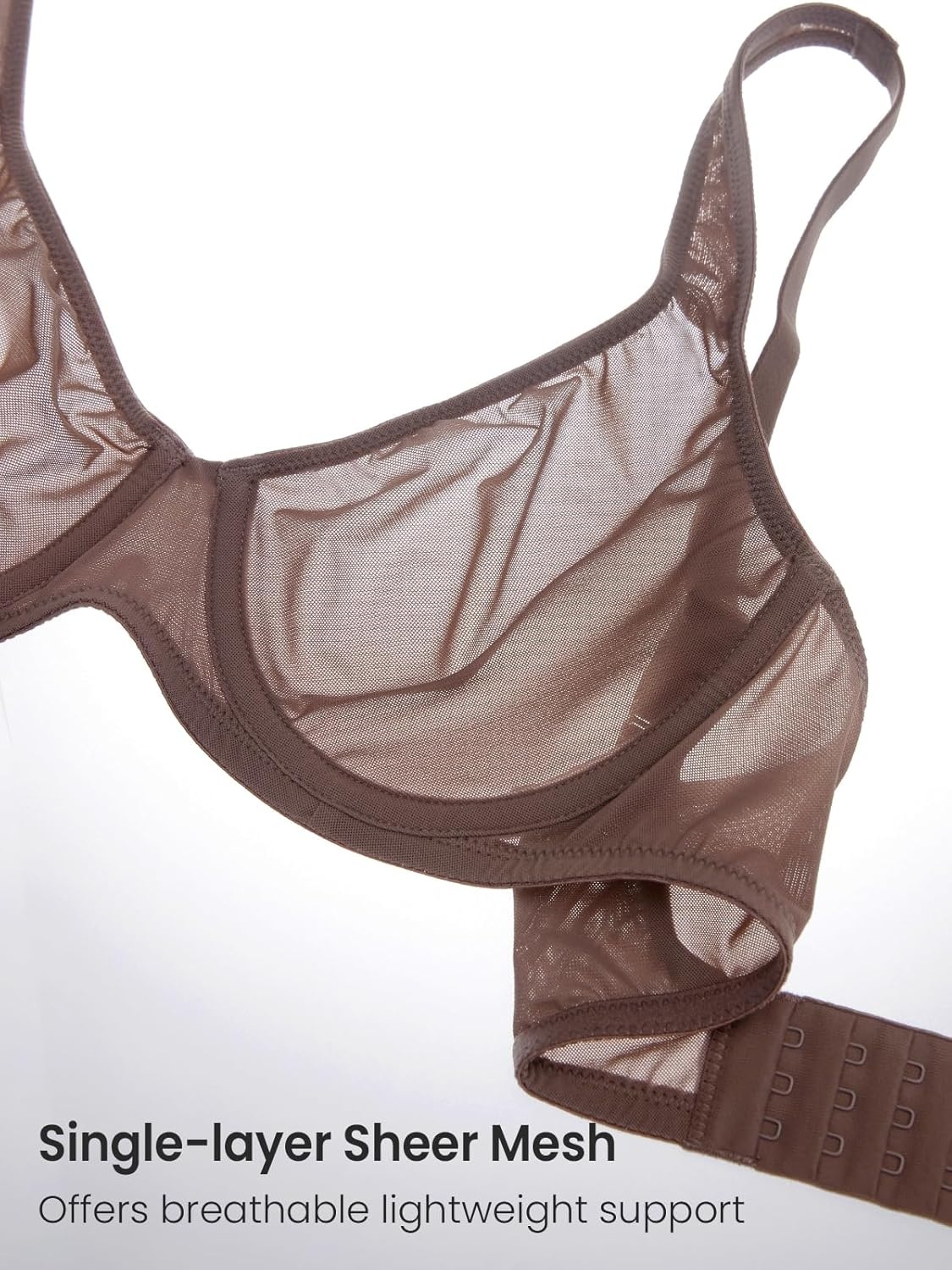 image:imageDELIMIRA Womens Cosnufy Sheer Balconette Bra Full Coverage See Through Plus Size Unlined Underwire BrasBrown Purple