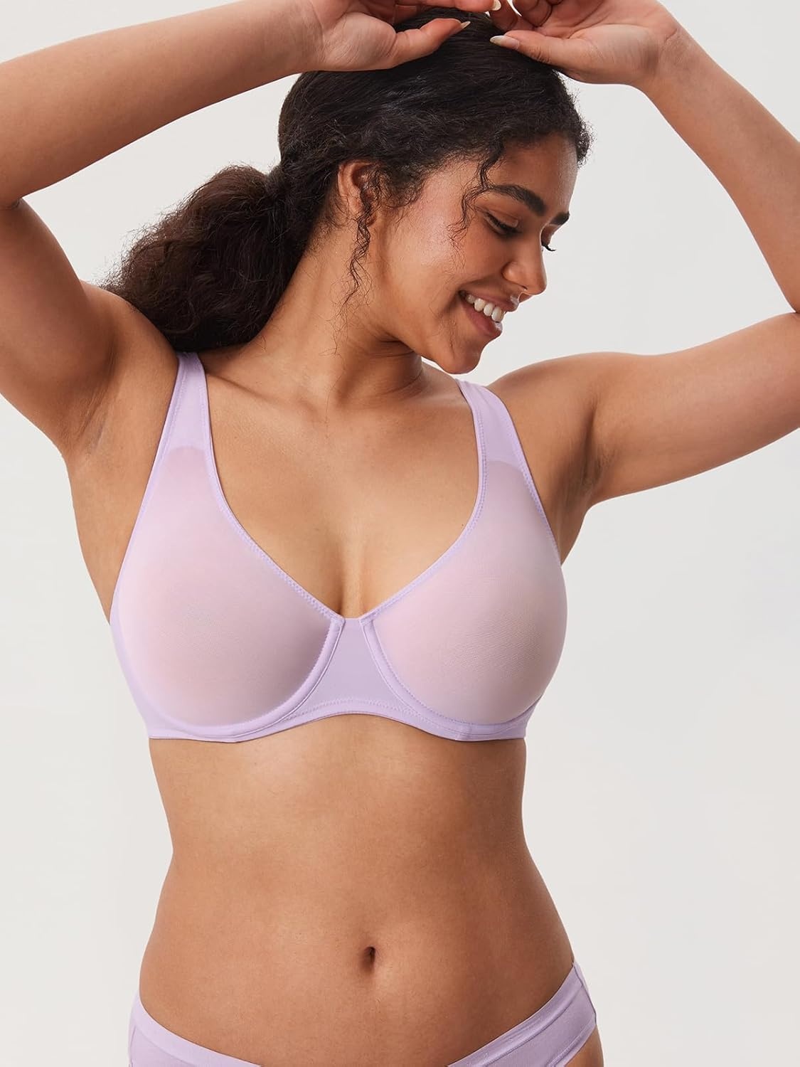 image:imageDELIMIRA Womens Cosnufy Sheer Balconette Bra Full Coverage See Through Plus Size Unlined Underwire BrasOrchid Hush