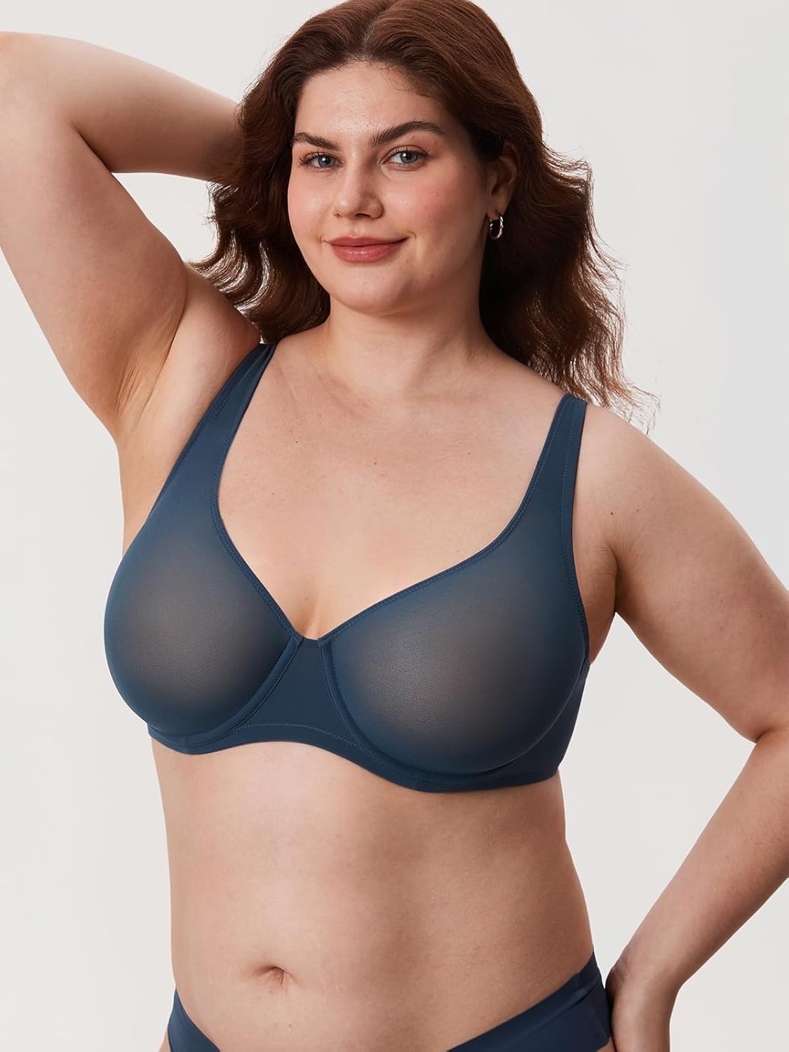 image:imageDELIMIRA Womens Cosnufy Sheer Balconette Bra Full Coverage See Through Plus Size Unlined Underwire BrasSargasso