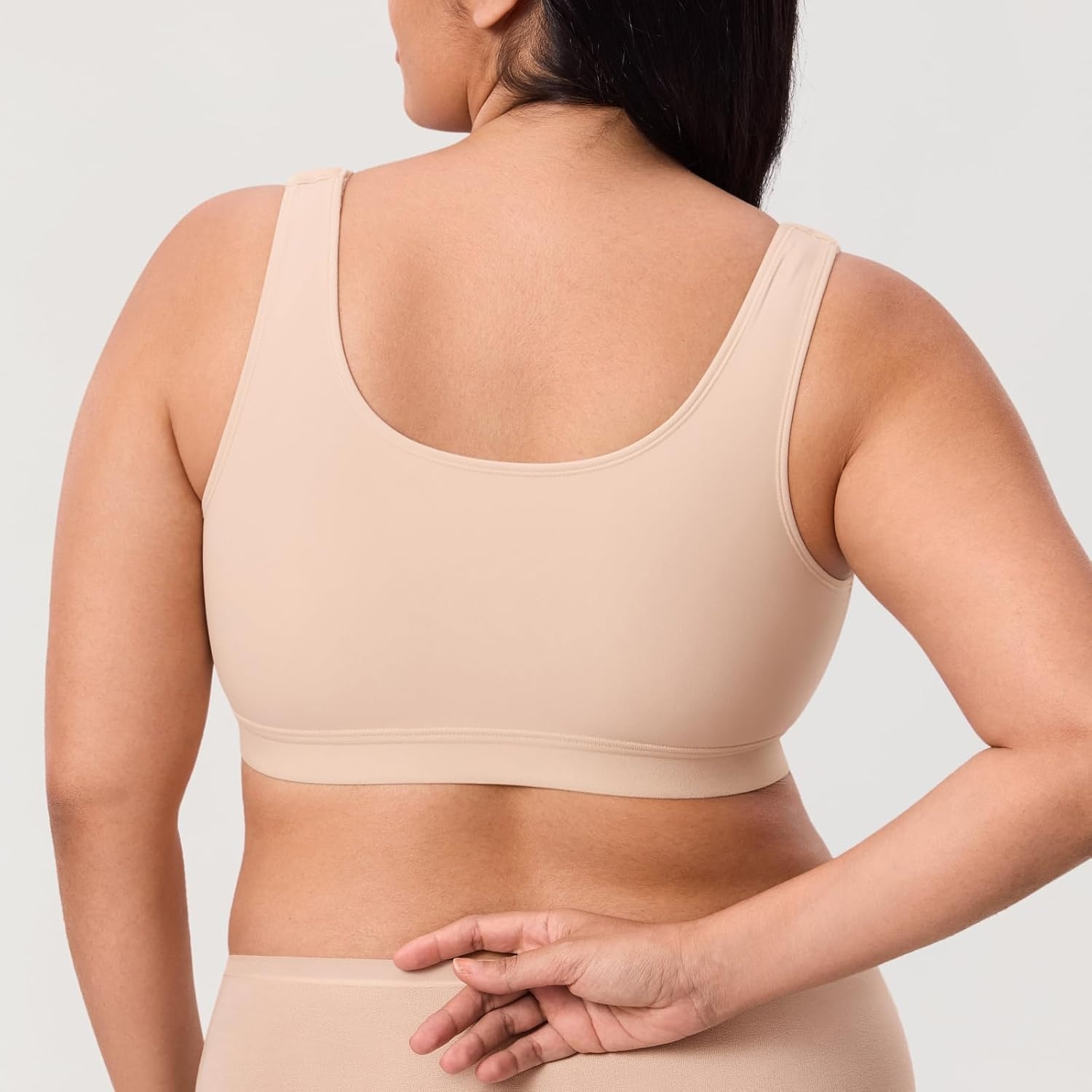 image:imageDELIMIRA Womens Inbarely Lift Front Closure Bras Full Coverage No Underwire Plus Size Unlined Seamless BraBeige