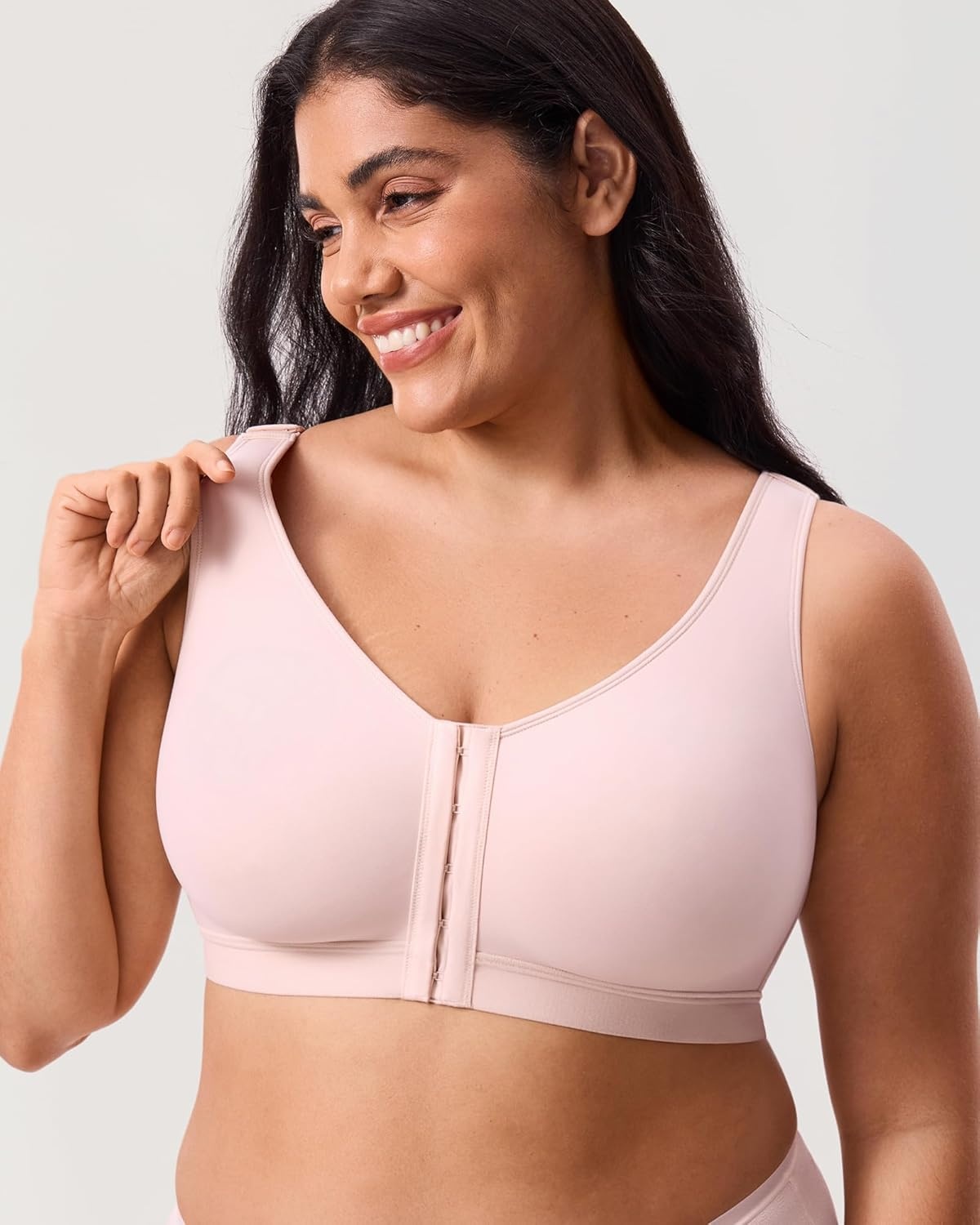 image:imageDELIMIRA Womens Inbarely Lift Front Closure Bras Full Coverage No Underwire Plus Size Unlined Seamless BraGentle Rose