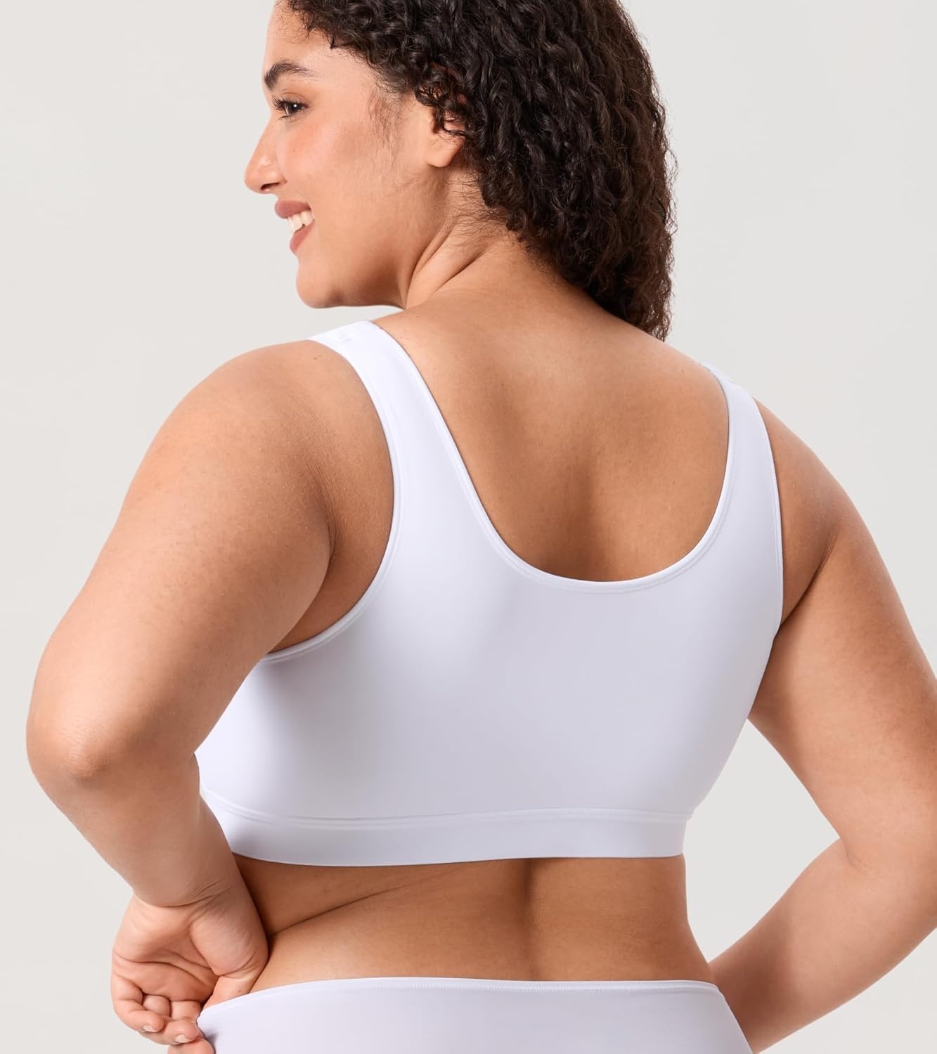 image:imageDELIMIRA Womens Inbarely Lift Front Closure Bras Full Coverage No Underwire Plus Size Unlined Seamless BraWhite
