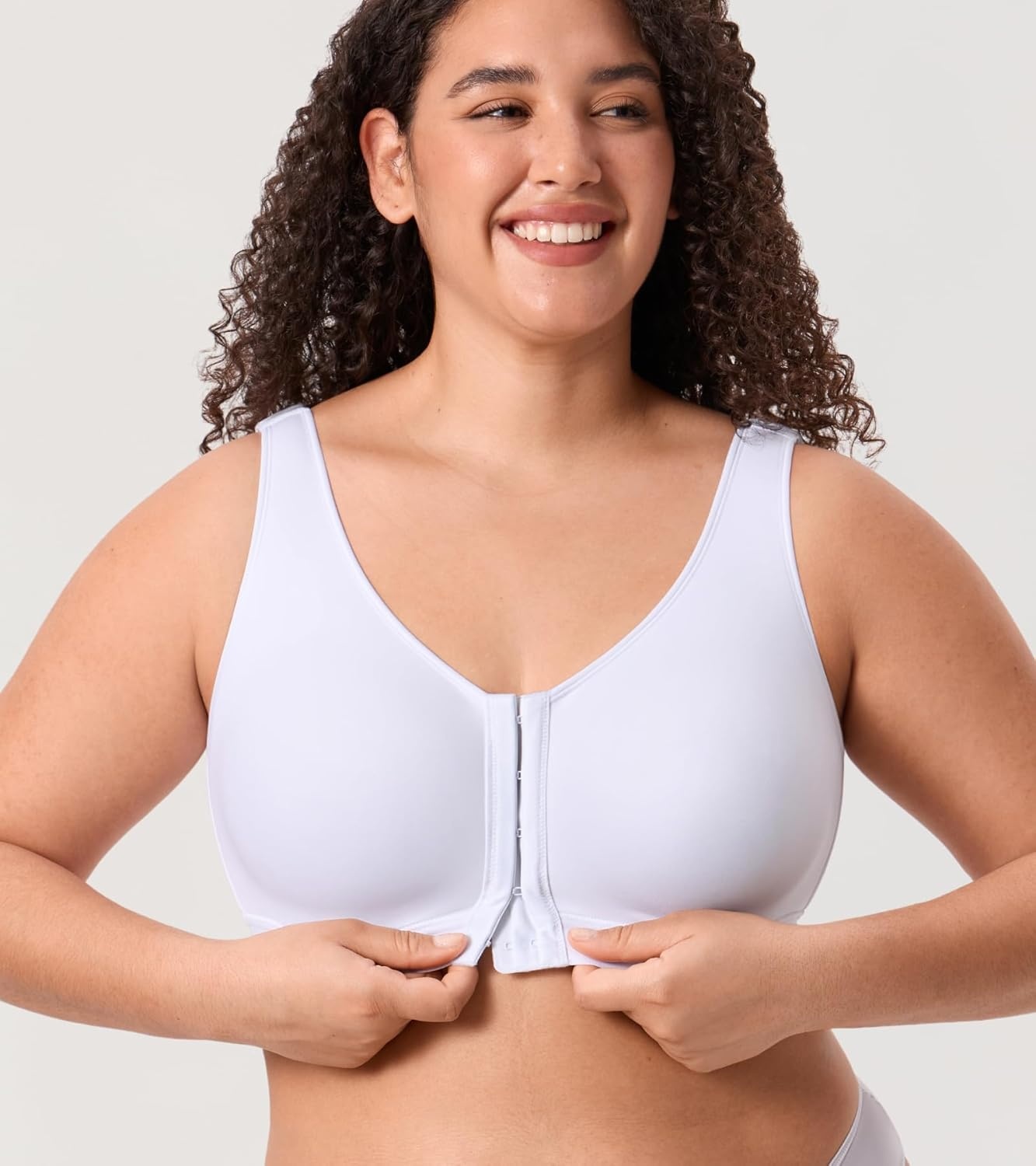 image:imageDELIMIRA Womens Inbarely Lift Front Closure Bras Full Coverage No Underwire Plus Size Unlined Seamless BraWhite