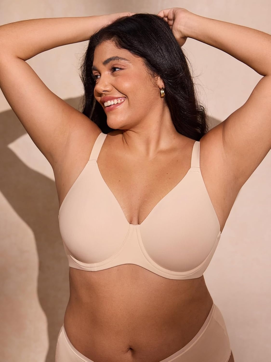 image:imageDELIMIRA Womens Inbarely Lift Full Coverage Bras Plus Size Unlined T Shirt Underwire Seamless Bra Back SmoothingBeige