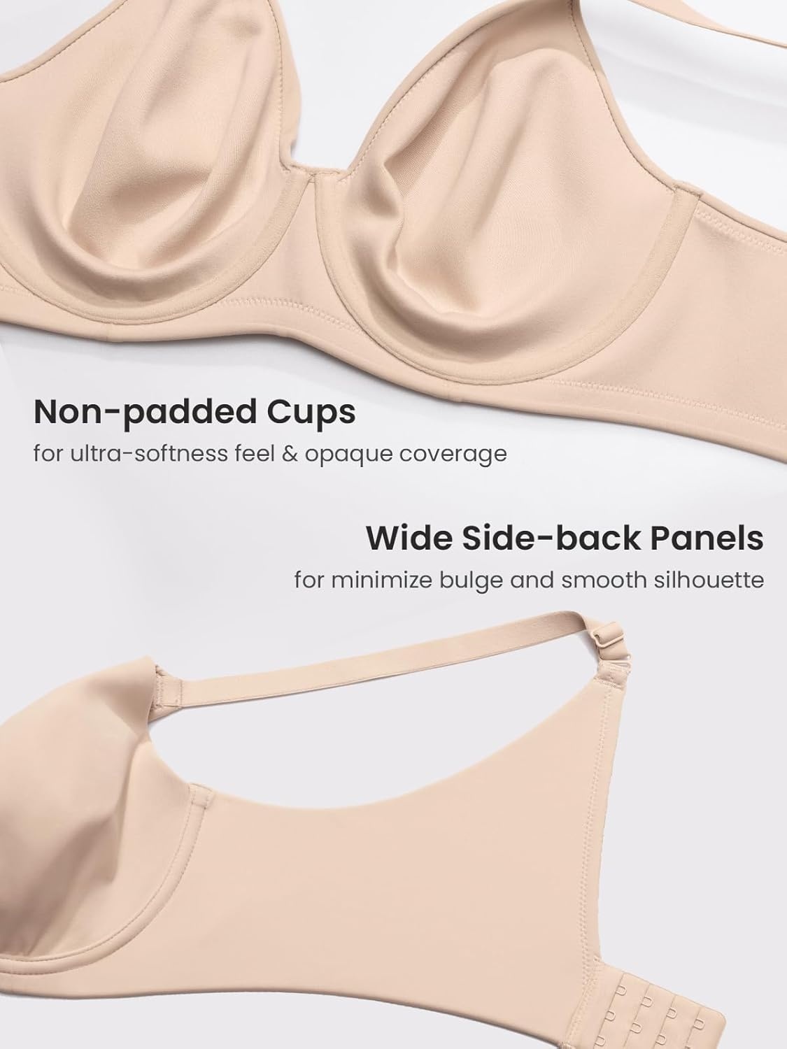 image:imageDELIMIRA Womens Inbarely Lift Full Coverage Bras Plus Size Unlined T Shirt Underwire Seamless Bra Back SmoothingBeige