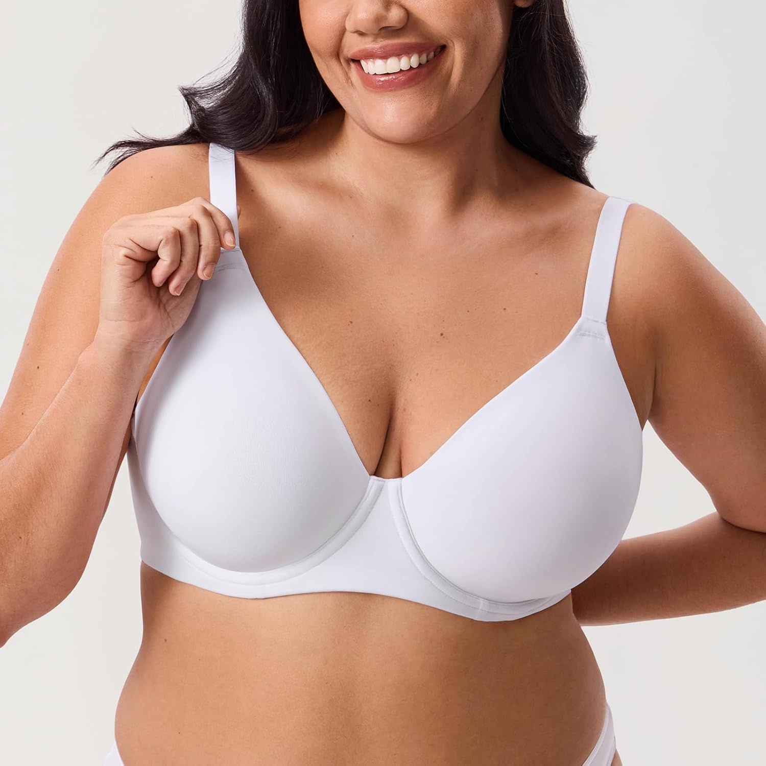 image:imageDELIMIRA Womens Inbarely Lift Full Coverage Bras Plus Size Unlined T Shirt Underwire Seamless Bra Back SmoothingWhite