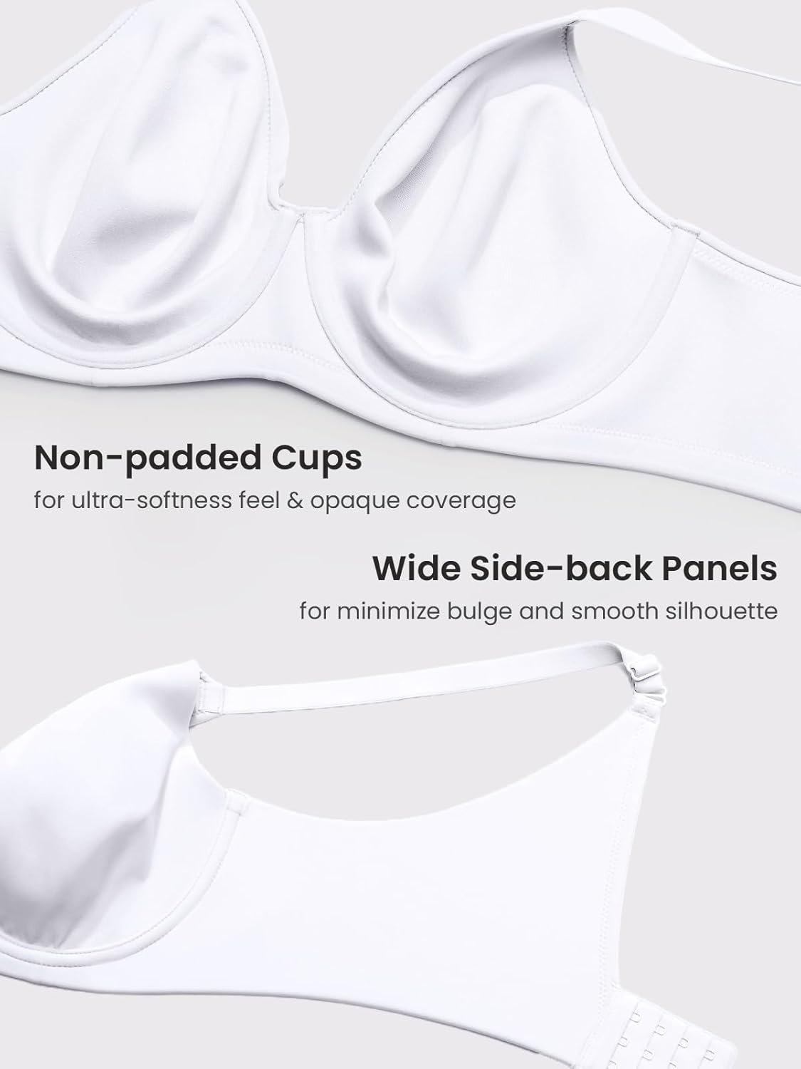 image:imageDELIMIRA Womens Inbarely Lift Full Coverage Bras Plus Size Unlined T Shirt Underwire Seamless Bra Back SmoothingWhite