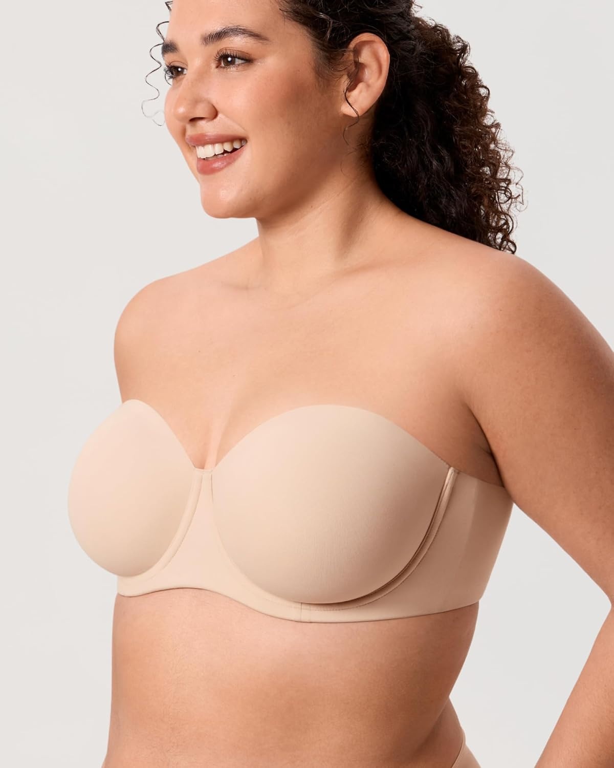image:imageDELIMIRA Womens Inbarely Lift Strapless Bra Plus Size Full Coverage Unlined Underwire Seamless BrasBeige