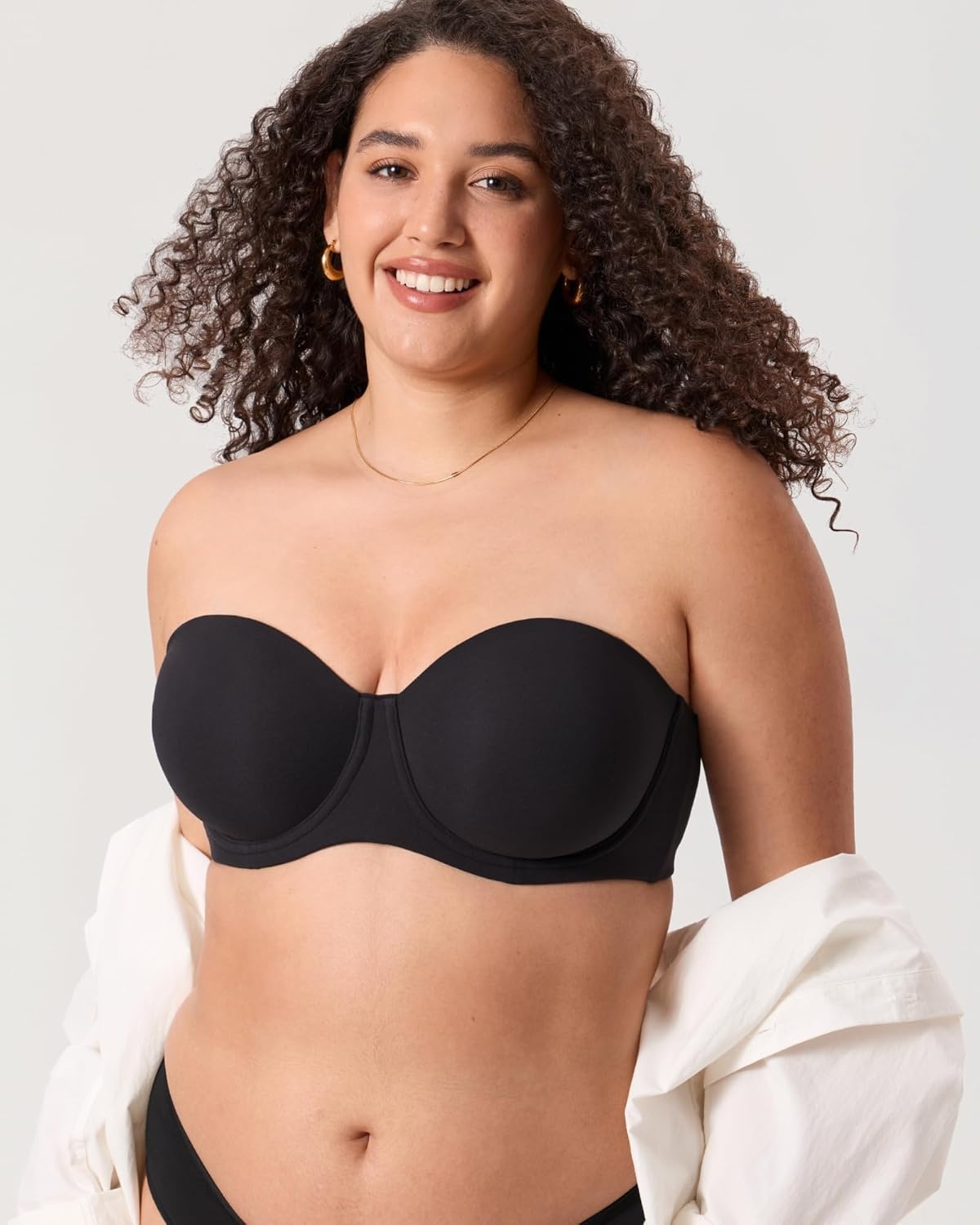 image:imageDELIMIRA Womens Inbarely Lift Strapless Bra Plus Size Full Coverage Unlined Underwire Seamless BrasBlack