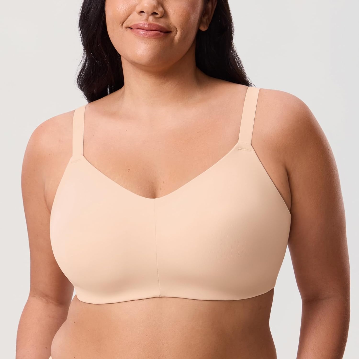 image:imageDELIMIRA Womens Inbarely Lift Wireless Bras No Padding Full Coverage Plus Size Seamless Everyday Tshirt BraBeige