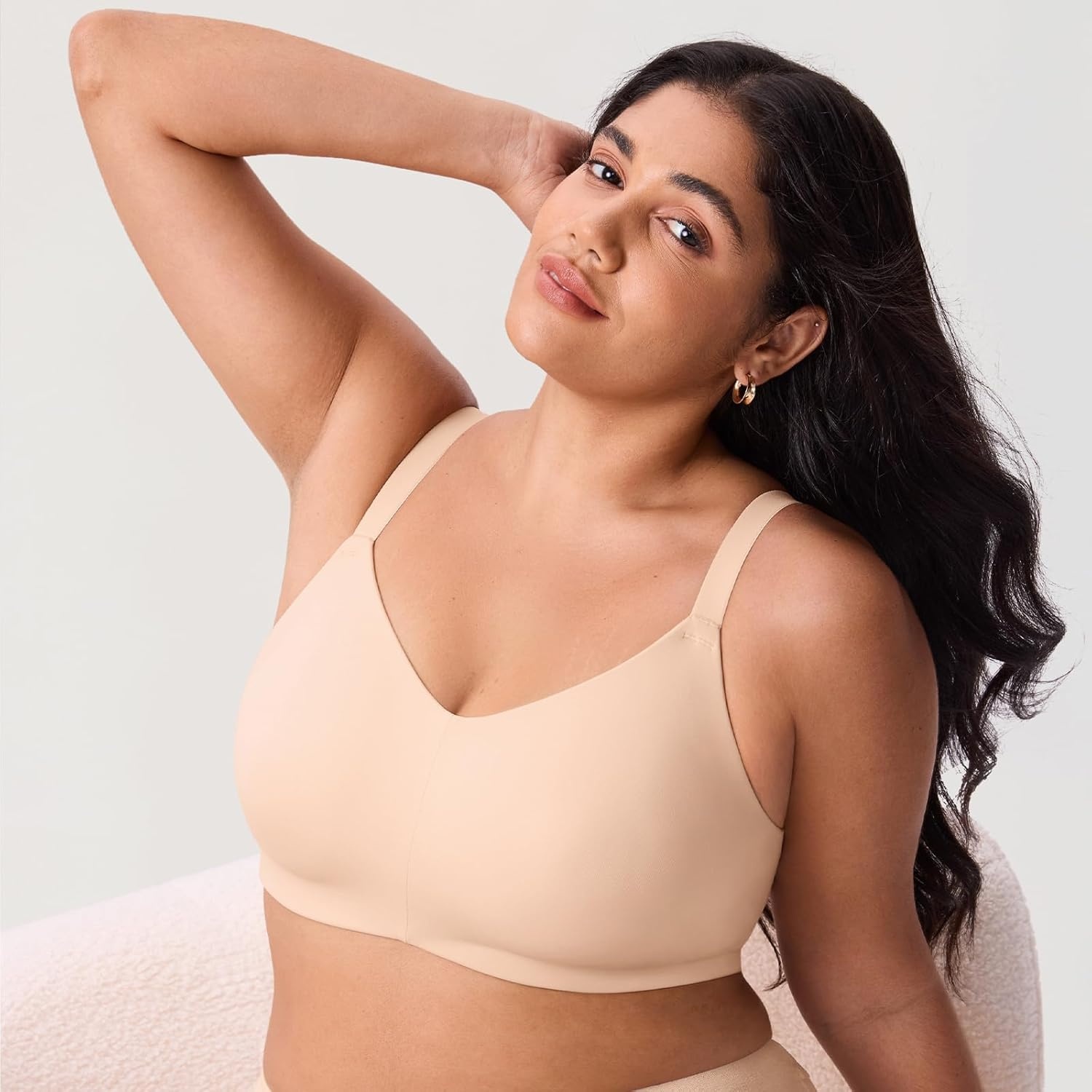 image:imageDELIMIRA Womens Inbarely Lift Wireless Bras No Padding Full Coverage Plus Size Seamless Everyday Tshirt BraBeige