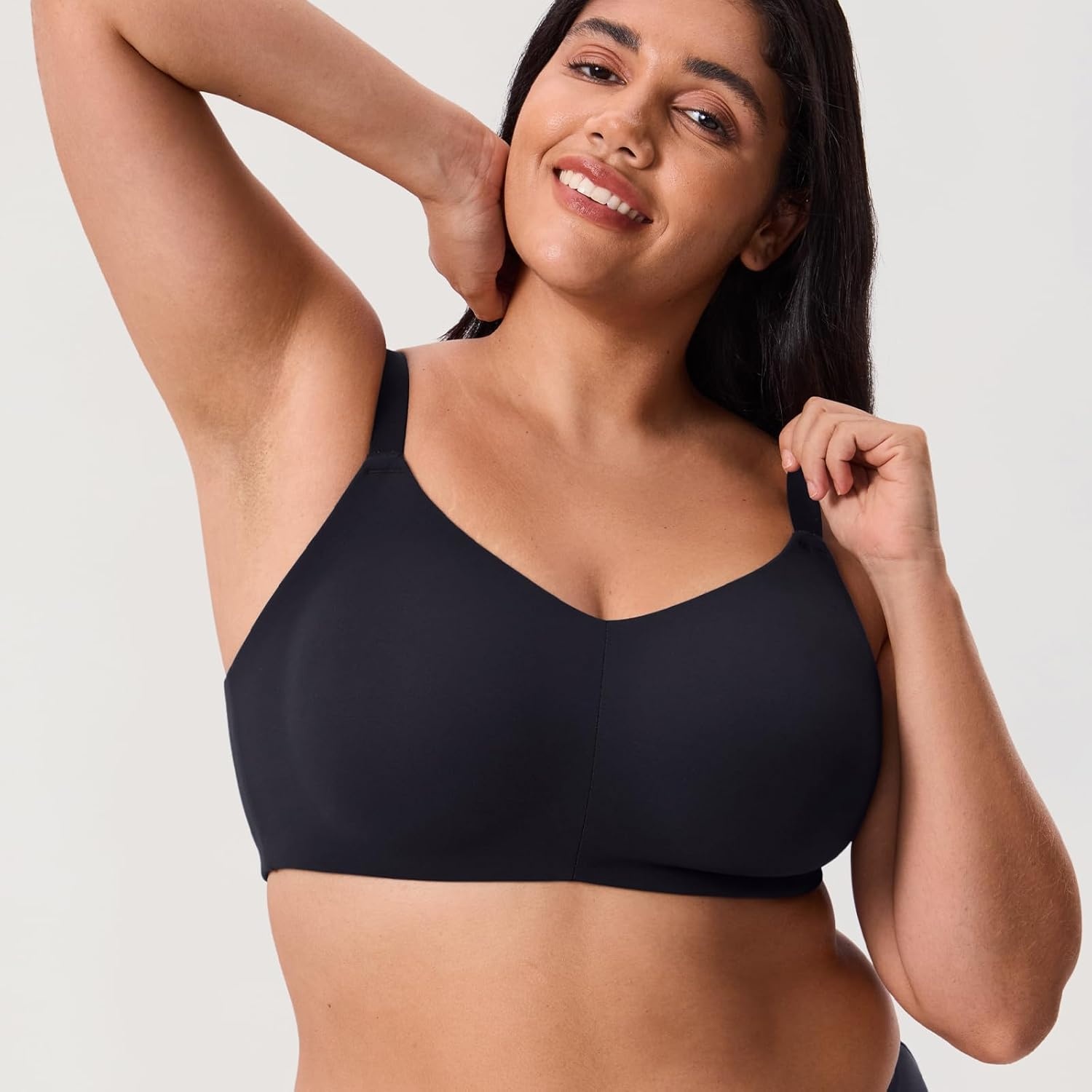 image:imageDELIMIRA Womens Inbarely Lift Wireless Bras No Padding Full Coverage Plus Size Seamless Everyday Tshirt BraBlack