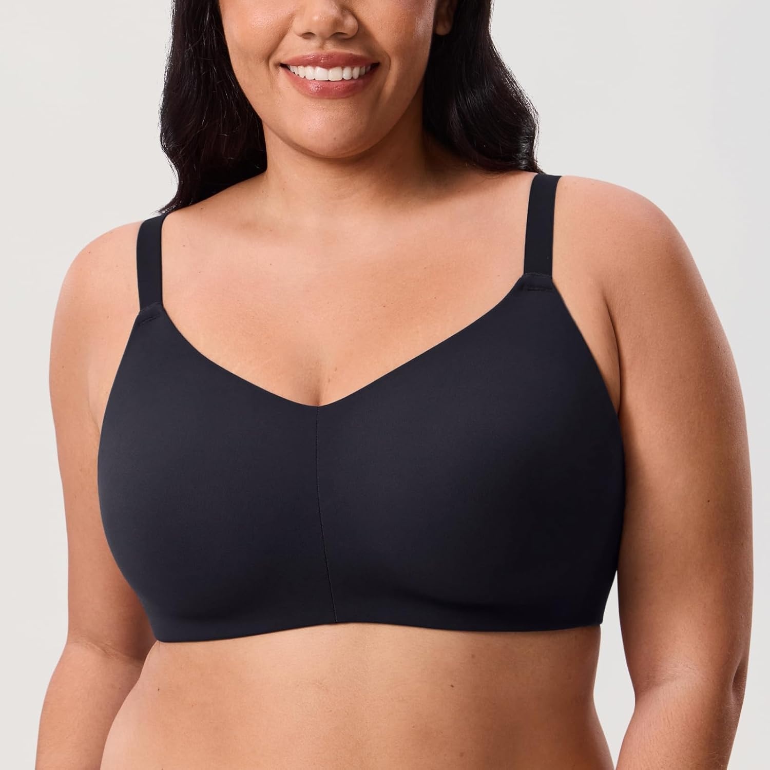 image:imageDELIMIRA Womens Inbarely Lift Wireless Bras No Padding Full Coverage Plus Size Seamless Everyday Tshirt BraBlack