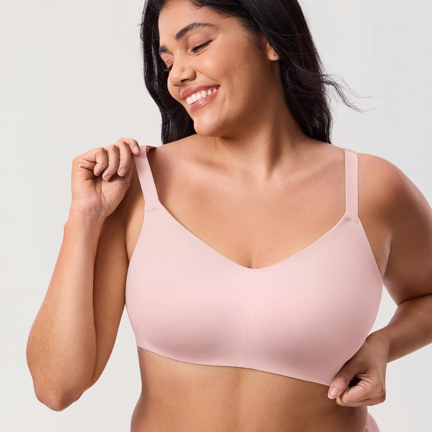 image:imageDELIMIRA Womens Inbarely Lift Wireless Bras No Padding Full Coverage Plus Size Seamless Everyday Tshirt BraGentle Rose