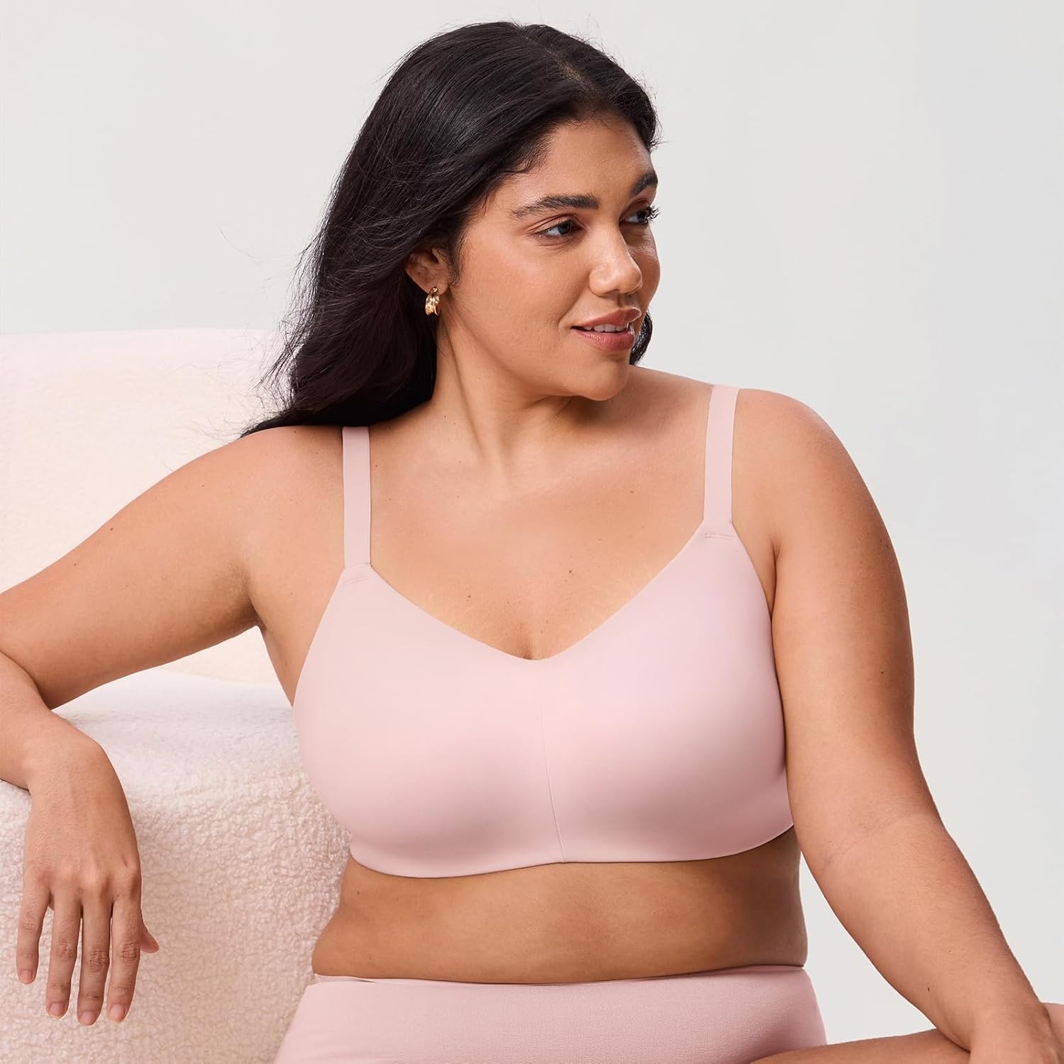 image:imageDELIMIRA Womens Inbarely Lift Wireless Bras No Padding Full Coverage Plus Size Seamless Everyday Tshirt BraGentle Rose