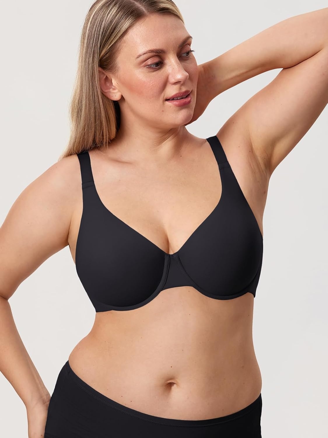 image:imageDELIMIRA Womens Inbarely Plus Plunge Bra Underwire Full Coverage Plus Size Unlined BrasBlack Size Up Cup Band