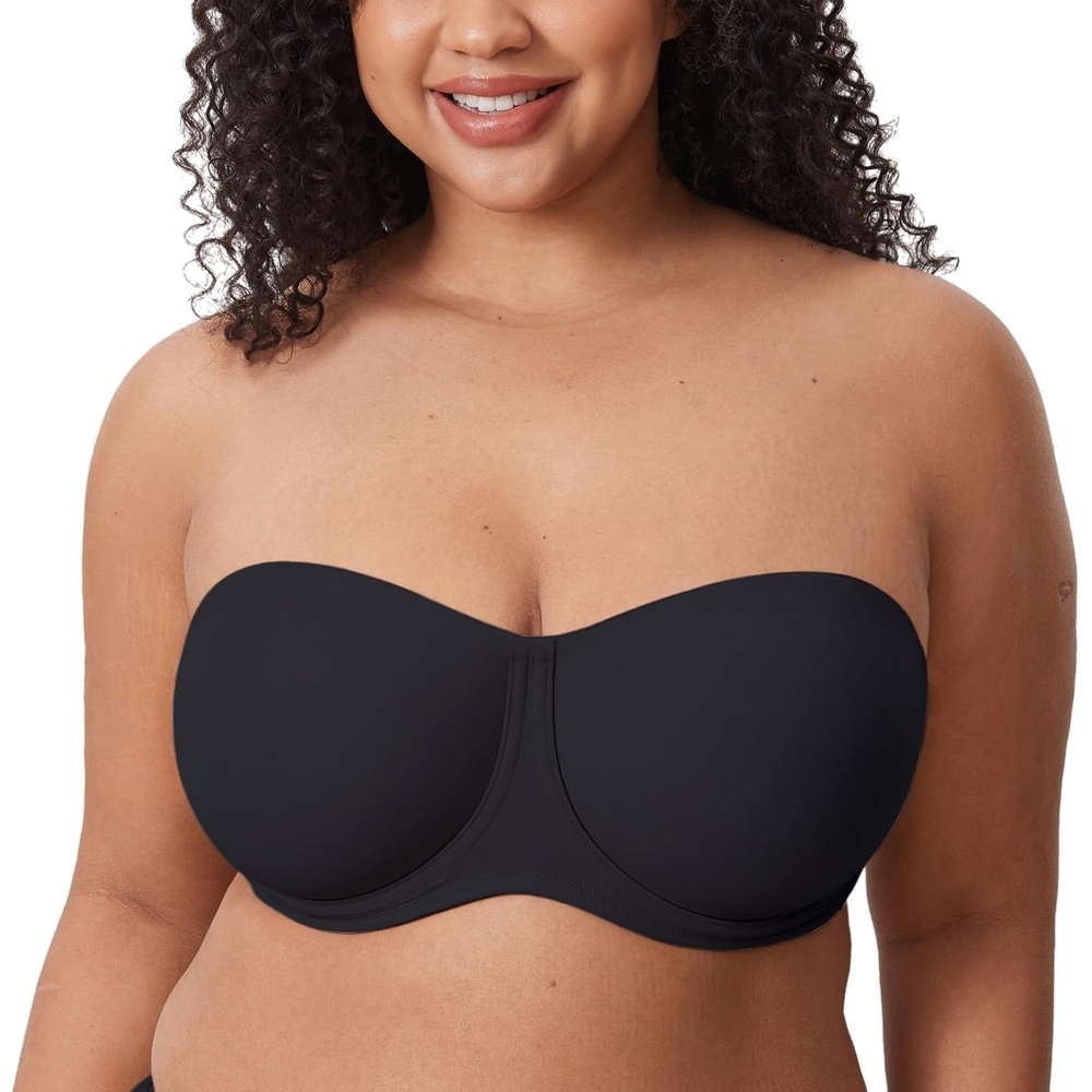 image:imageDELIMIRA Confishape Strapless Bras for Women Full Coverage Plus Size Bandeau Underwire Unlined BraBlack Unlined