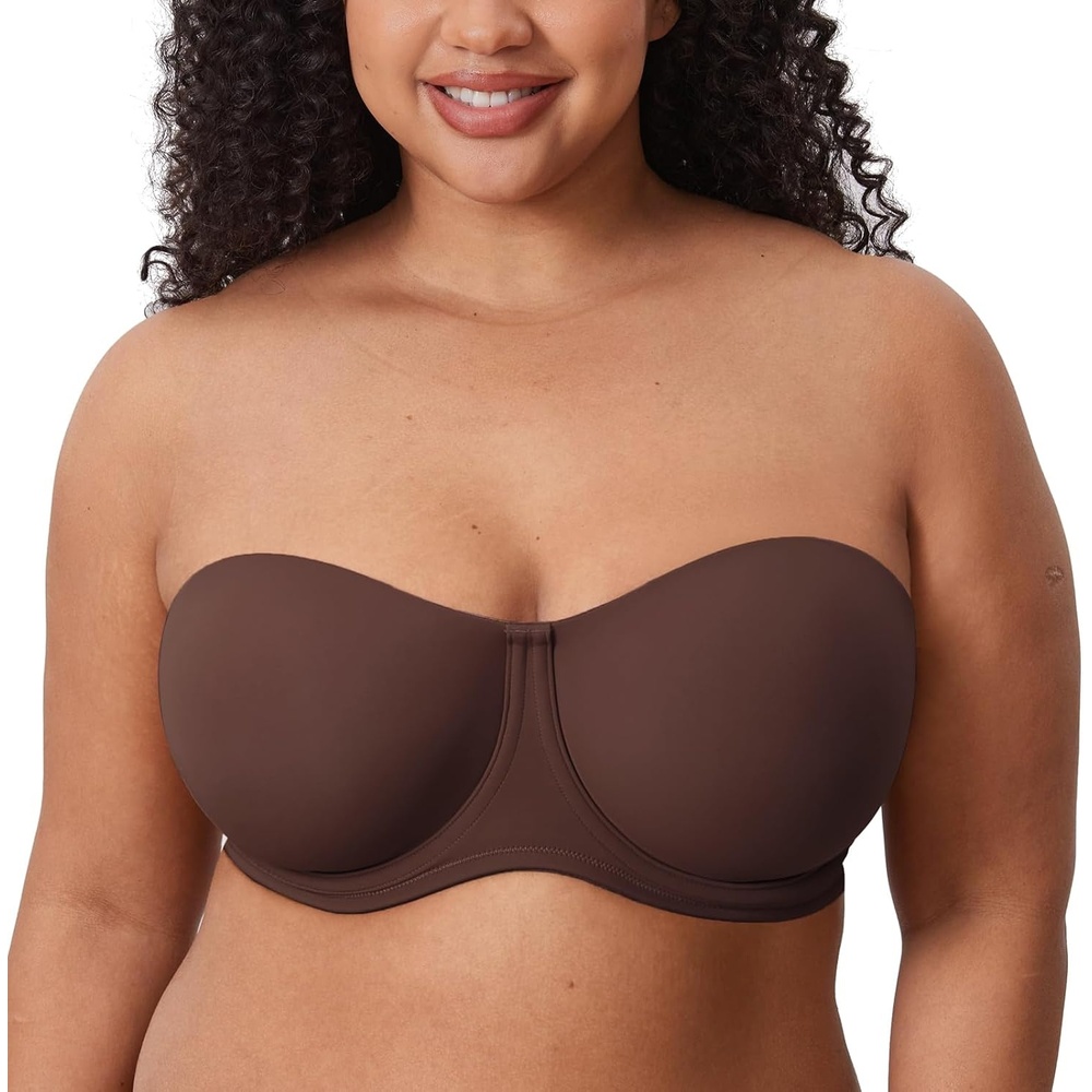 image:imageDELIMIRA Confishape Strapless Bras for Women Full Coverage Plus Size Bandeau Underwire Unlined BraHazelnut Unlined