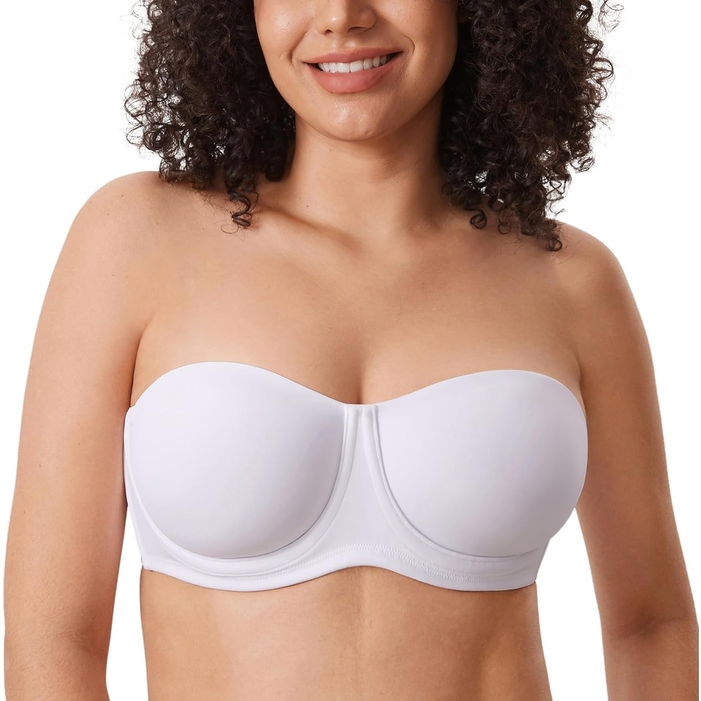 image:imageDELIMIRA Confishape Strapless Bras for Women Full Coverage Plus Size Bandeau Underwire Unlined BraWhite Unlined