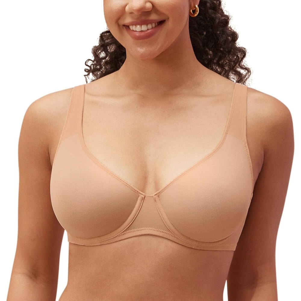 image:imageDELIMIRA Womens Cosnufy Sheer Balconette Bra Full Coverage See Through Plus Size Unlined Underwire BrasBarely Buff