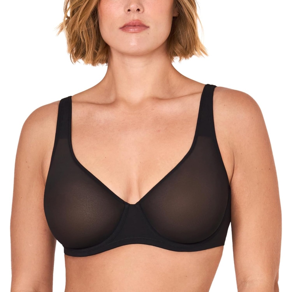 image:imageDELIMIRA Womens Cosnufy Sheer Balconette Bra Full Coverage See Through Plus Size Unlined Underwire BrasBlack