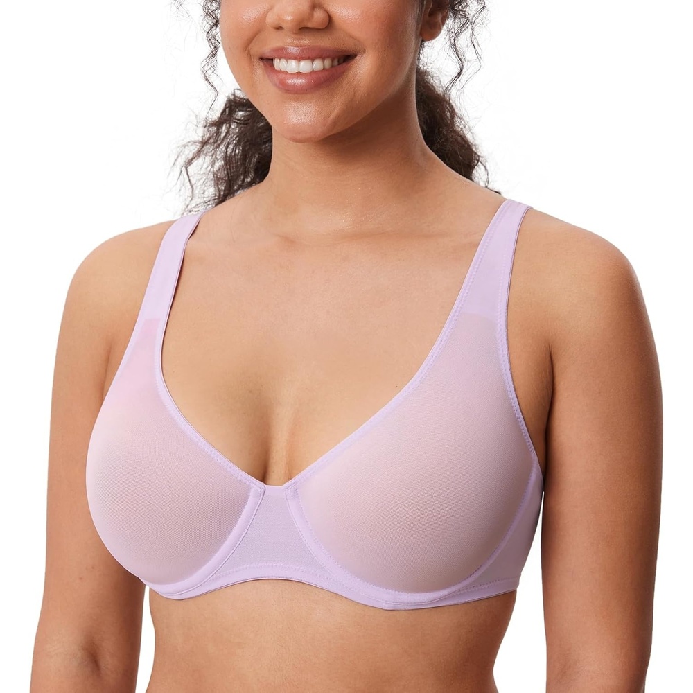 image:imageDELIMIRA Womens Cosnufy Sheer Balconette Bra Full Coverage See Through Plus Size Unlined Underwire BrasOrchid Hush