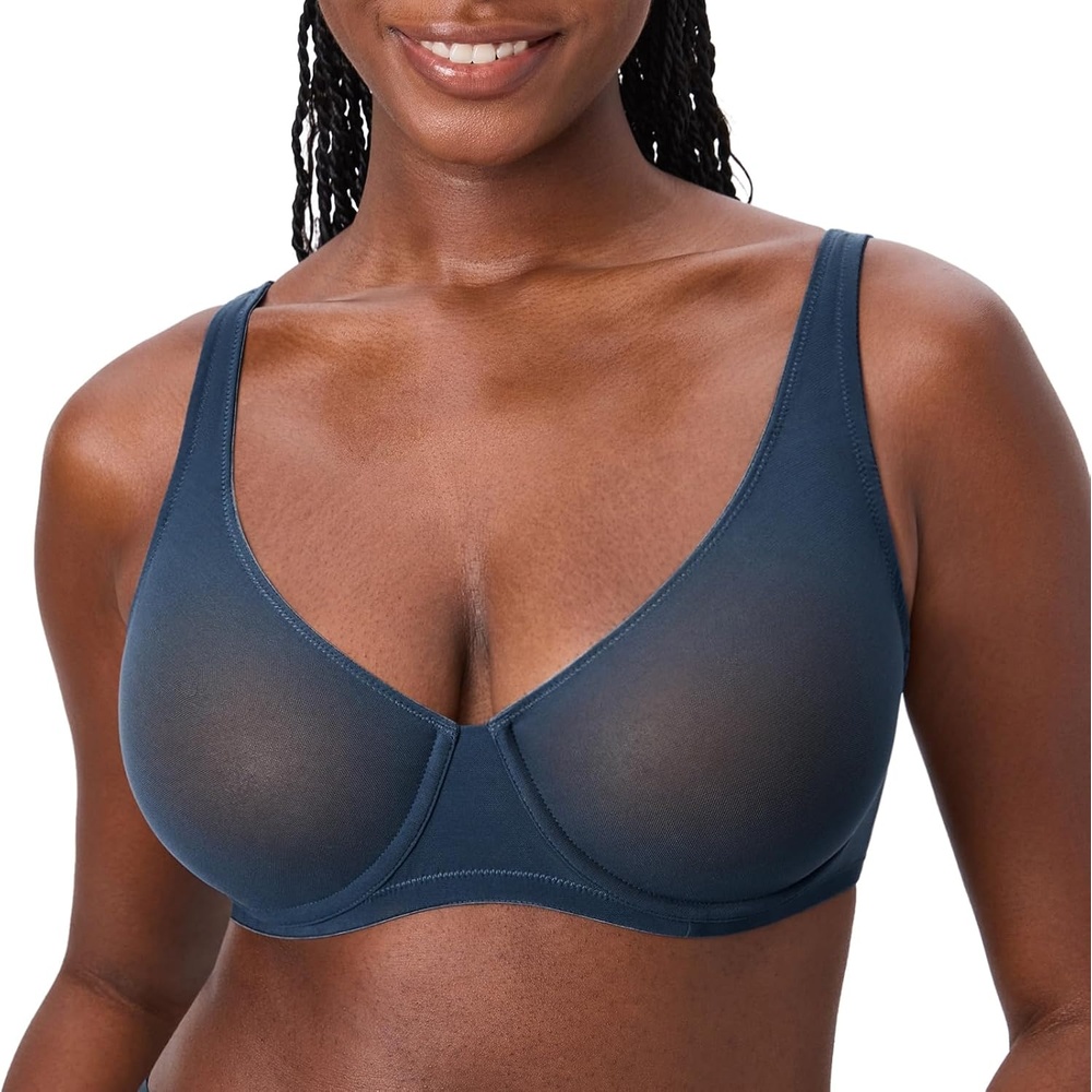 image:imageDELIMIRA Womens Cosnufy Sheer Balconette Bra Full Coverage See Through Plus Size Unlined Underwire BrasSargasso