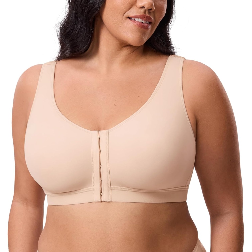 image:imageDELIMIRA Womens Inbarely Lift Front Closure Bras Full Coverage No Underwire Plus Size Unlined Seamless BraBeige