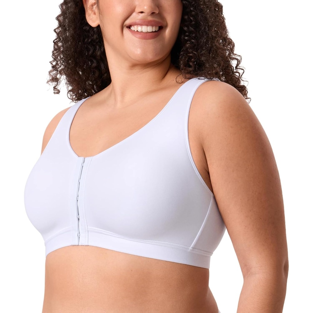 image:imageDELIMIRA Womens Inbarely Lift Front Closure Bras Full Coverage No Underwire Plus Size Unlined Seamless BraWhite