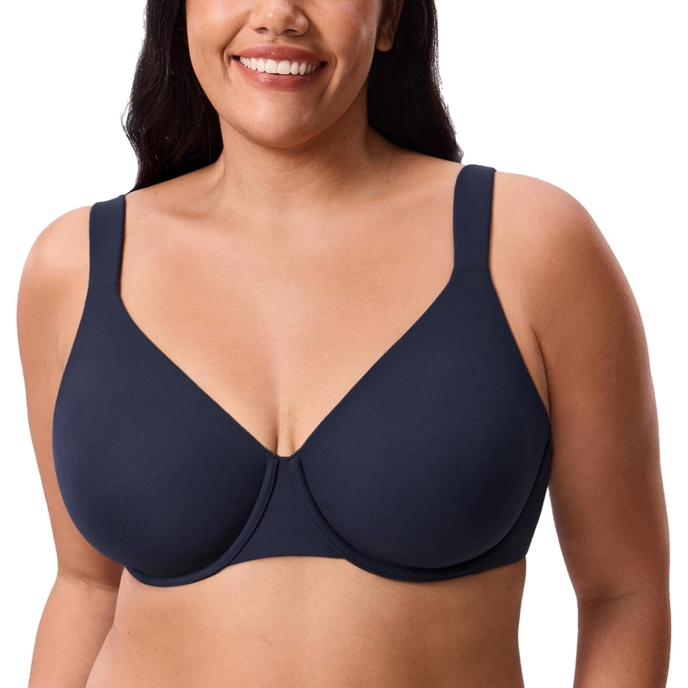 image:imageDELIMIRA Womens Inbarely Lift Full Coverage Bras Plus Size Unlined Supportive T Shirt Underwire Seamless BraDeep Ocean Blue