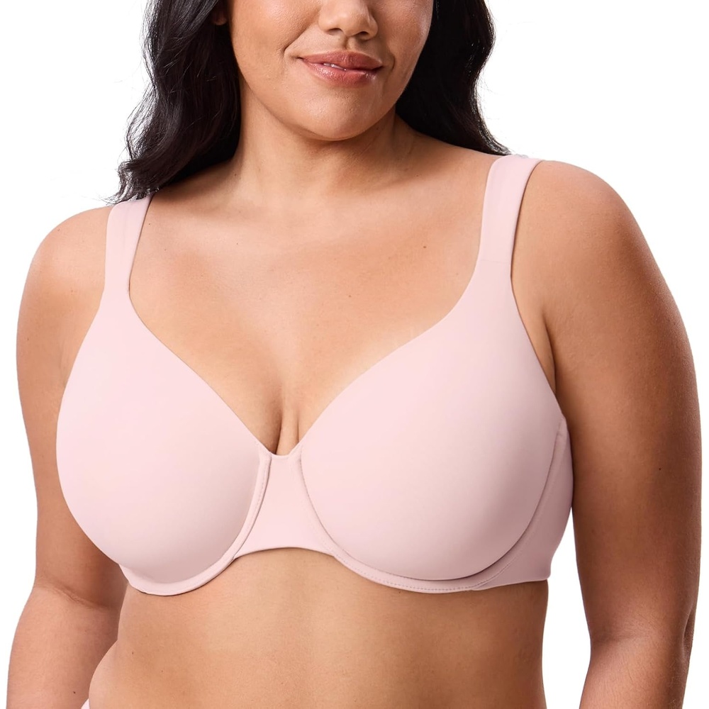 image:imageDELIMIRA Womens Inbarely Lift Full Coverage Bras Plus Size Unlined Supportive T Shirt Underwire Seamless BraGentle Rose